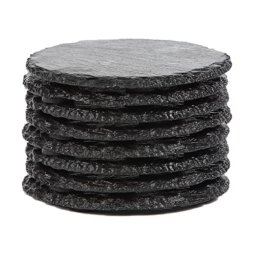 8 runde schwarze Schieferstein-Untersetzer, rund, Schieferstein, Untersetzer für Getränkebar