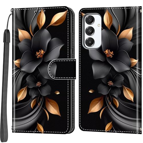 Haninsuze Wallet Case for Samsung Galaxy A16 5G Black Flower