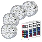 Tripop RGB Color Changing LED Lights, 13 Colors 4 Modes Submersible Lights with Remote Controls + Battery Powered (4-Pack