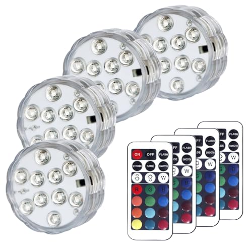 KIKOMO Submersible LED Lights with Remote, 13 Colors 4 Modes Battery Operated Underwater LED Light Pucks for Pool Hot Tub Bathtub