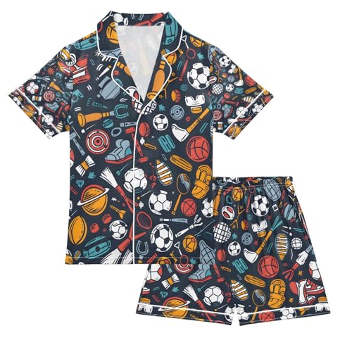 senya Football Sport Satin Summer Pajama Sets Silk Short Sleeve Button Down Sleepwear