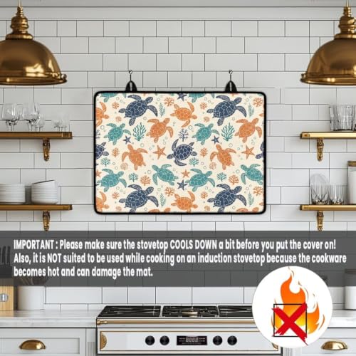 Image of Induction Stove Top Cover Protector Multipurpose Flat Top Stove Cover Mat Universal Stove Top Cover for Electric Anti-Scratching Cooktop Mat, 29 x 21 Inch, Turtle Coral Print