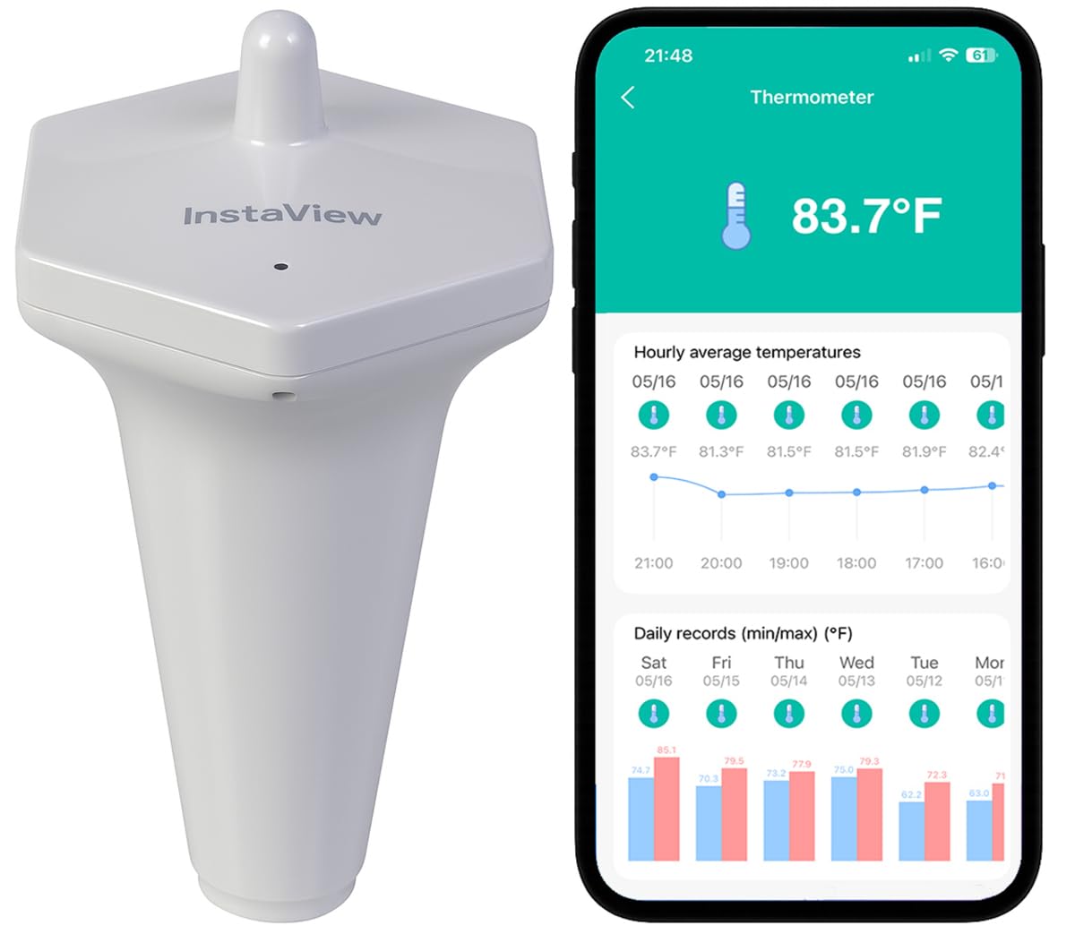 Pool Thermometer Floating Easy Read with Phone App – App Alerts, Accurate Long-Range 1K ft WiFi Wireless Digital Swimming Pool Water Thermometer for Indoor Outdoor Pools, Hot Tubs, Aquarium and Fridge