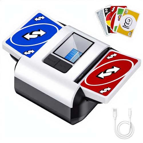 OUFUYU Automatischer Kartenmischer 1-2 Deck, Automatischer Mischmaschine Karten, Wiederaufladbarer Kartenmischer mit Dual-Modi, Card Shuffler für UNO, Poker, Texas Hold‘em, Blackjack & Spieleabende