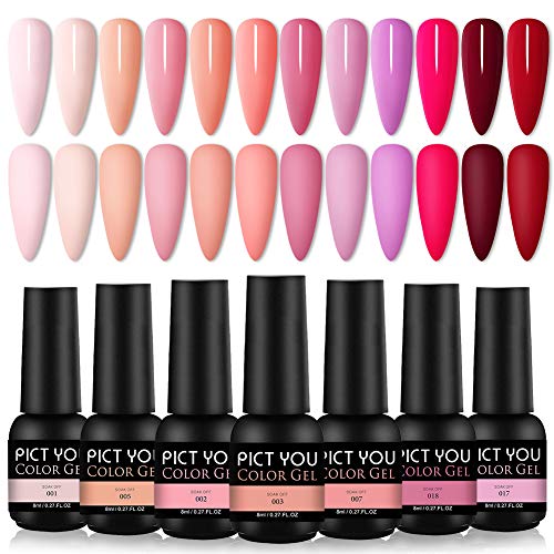 PICT YOU Gel Nail Polish Set - Red Pink Nude 12 Colors 8ml Gel Polish Kit Popular Nail Art Design Soak Off UV/LED Lamp Nail Polish Gel Manicure Kit