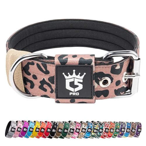 TSPRO Collare per Cani, Collare Tattico Regolabile con Fibbia in Metallo Robusto, Larga 3,8 cm, Resistente e Spesso per Cani Medi a Grandi (Stampa Leopardata L)