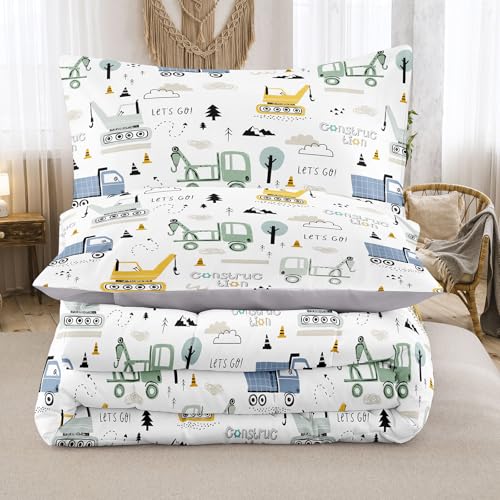 Image of NINENINE Boys Construction Bedding Set Full, 3-Piece Kids Comforter Set for Boys, Soft Lightweight Microfiber Kids Excavator Comforter Set with 2 Pillowcases