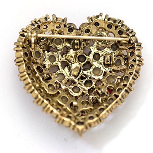 Akianna Antique Gold-Tone Swarovski Element Crystals Valentine Hearts On Heart Pin Brooch #TOP2