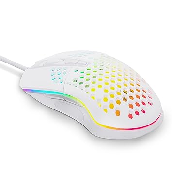 DIERYA Falcon Honeycomb Mouse, 16000 DPI 3389 Optical Sensor, 7 Programmable Buttons, Full RGB Ultra-Lightweight Wired Gaming Mouse (White)