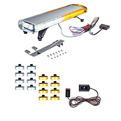 Astra Depot Set White Amber 30 inch 56-LED + 16pcs Grilles Light Kit w/Control Box Mode Indicate Switch Emergency Hazard Warning Tow Truck Plow Response Strobe Light Bar