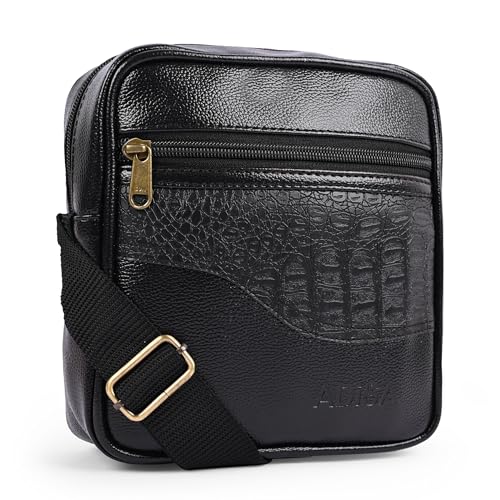 ADISA Faux Leather Unisex Sling Cross Body Travel Office Messenger Bag (MS9012-BLA)