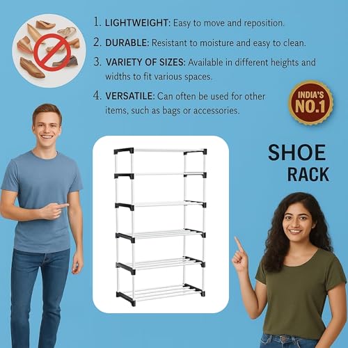 Image of NextZen Shoe Rack 6 Layer, Multipurpose Shoe Stand & Organizer Rack - Premium Plastic Multipurpose Shoe, Cloth & Book Storage Shelf for Home, Balcony, Living Room & Workspace