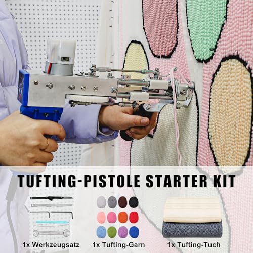 ZOWWFAST Teppich-Tufting-Pistole mit Teppich-Trimmer-Kit, Tufting Gun Set mit Digitaler Geschwindigkeitsanzeige, Tufting Maschine mit Tufting-Tuch|Garn |KitWalze|Bürste|Schaber |Stampfer -Blau