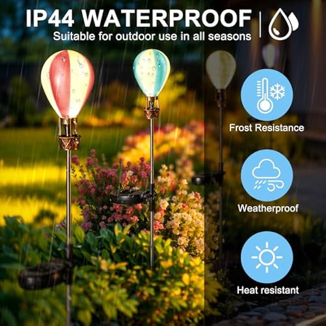 Solar Pathway Lights Outdoor - Hot Air Balloon Solar Lights Outdoor Waterproof for Outside Patio Pathway Garden Yard Path Walkway Fence Lawn Decor,4 Pack