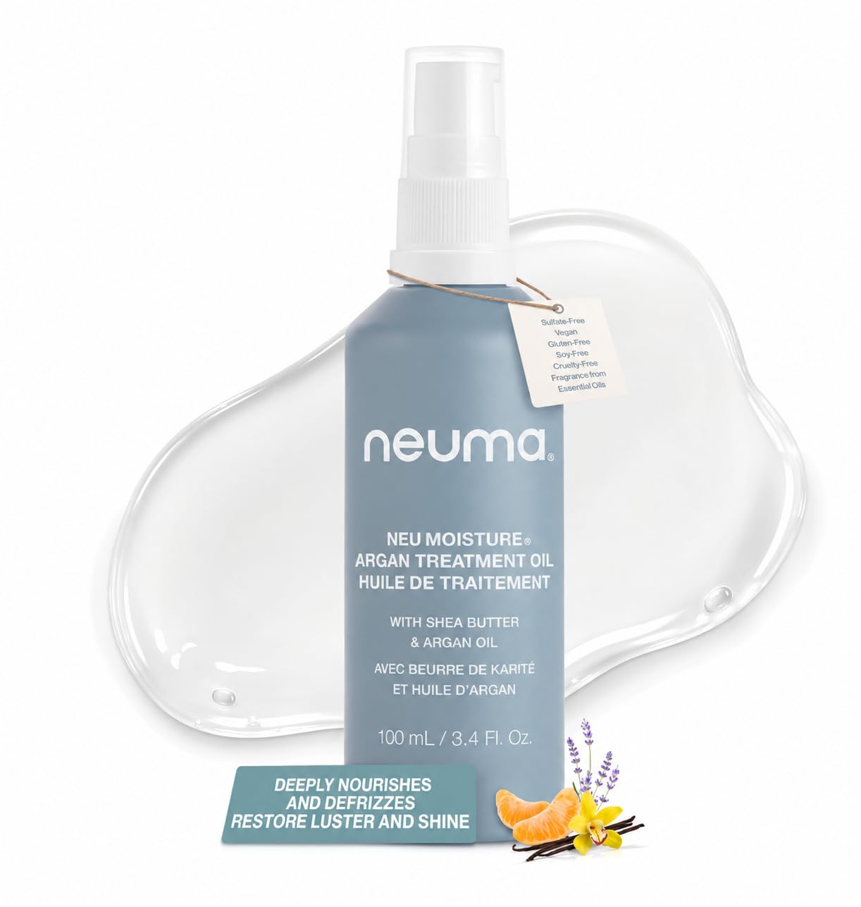 Neuma Neu Moisture Argan Treatment Oil For Hair, 3.4 FL Oz | Lightweight Formula With Shea Butter & Argan Oil | Moisturizes, Repairs Damaged Hair And Restores Natural Shine | For All Hair Types