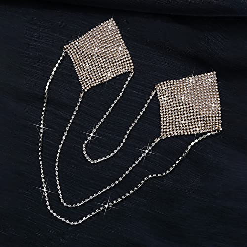 ZGMYC Sparkly Rhinestones Metal Chain Nipple Cover with Tassel, Reusable Adhesive Pasties Sexy Bra Body Chain2