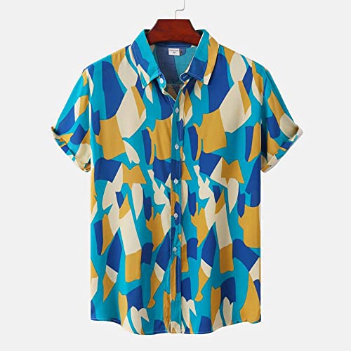 Chemise hawaïenne d'été pour hommes en coton premium doux à motif bleu abstrait