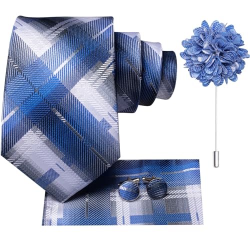 Image of Hi-Tie Men's Silk Ties Formal Woven Classic Necktie Pocket Square Cufflinks Lapel Pin Set Wedding Business