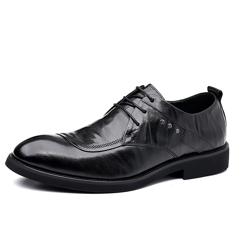 Tuxedo Dress Shoes for Men Genuine Leather Lace-up Breathable Business Office Anti-Slip Rubber Sole Block Heel Shoes2