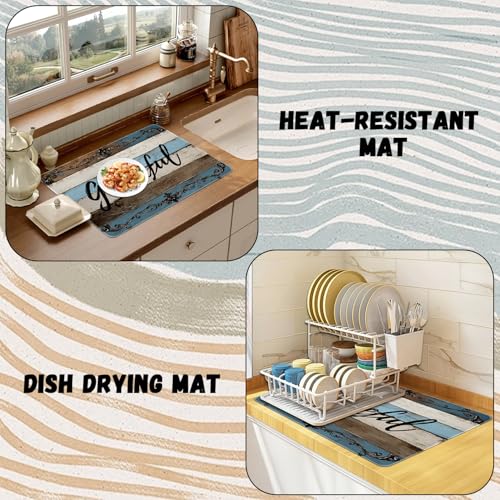 Image of Grateful Stove Top Cover for Electric Stove, Imitation Wood Pattern Range Covers, Blue White Funny Range Top Mats, Glass Cooktop Covers 28x20 inch, Vintage Cooktop Cover for Kitchen Home Decor