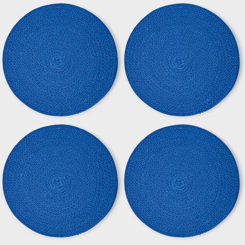 Image of Cotton Rope Placemats, Round Red with White Border, Set of 4, Heat Resistant Table Mats (Blue Plain)