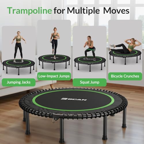 BCAN 450/550 LBS Foldable Mini Trampoline, 40"/48"/50" Fitness Trampoline with Bungees, Adjustable Foam Handle, Stable & Quiet Exercise Rebounder for Kids Adults Indoor/Garden Workout - Image 5