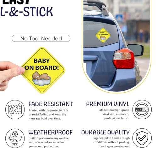 Image of | Baby on Board Stickers (2-Pack) - Strong Adhesive, Waterproof, UV Resistant Child on Board Signs for Car - Paint Safe Safety Stickers for Cars & Windows