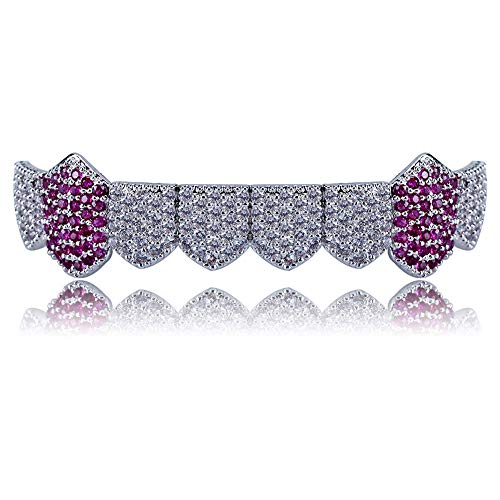 JAJAFOOK 14K Gold Plated ICED Out CZ Teeth Grillz Bottom Tooth Caps Hip Hop Bling New Gold Shiny Grills