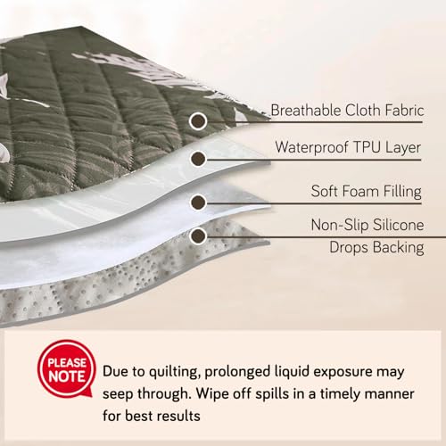 Image of HOKIPO Polyester Printed Waterproof + Anti-Slip + Quick Dry Sofa Seat Mats, Palm Leaves Olive - Length 60cm (AR-5229-P8)