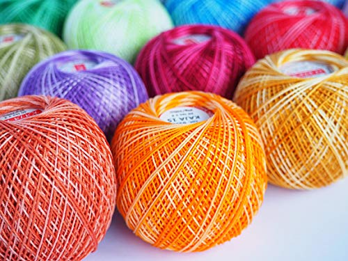 Cotton Crochet Yarn Gradient Colors Double Mercerized Thread 220yd/200m Ball 1.05oz/30g Knitting Tatting Emroidery Size 15 (Multi Black 349) - Image 3