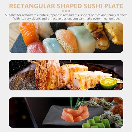 Plato rectangular reusable negro 2 piezas para sushi miniatura 2