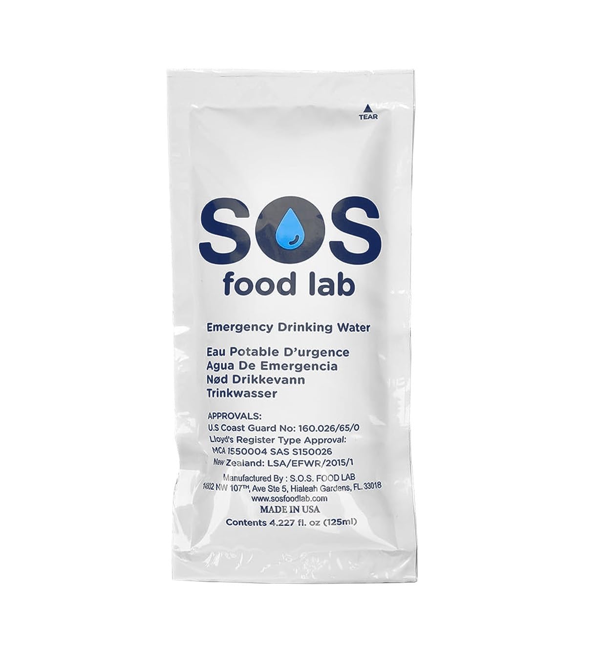 SOS 78804 Emergency Drinking Water Pouch, 125ml