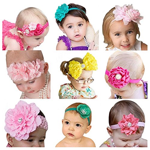 Jastore Cute Baby Flower Headband Bow Hair Bands Newborn Headbands (9 Pack)