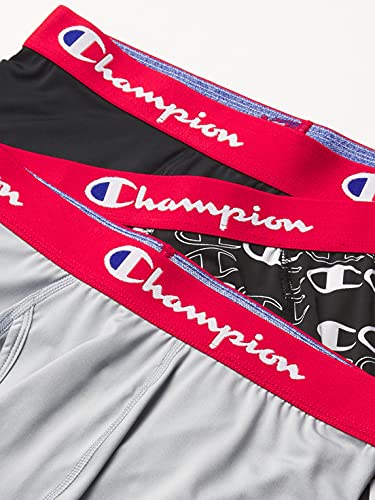 Champion Men's Lightweight & Breathable Stretch Boxer Brief (Pack Of 3), New Ebony/New Ebony With C Logo Print/Silverstone, Medium #TOP2