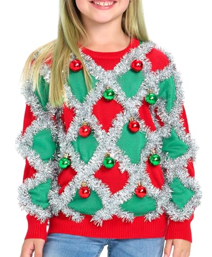 Pull de Noël moche enfant Tipsy Elves avec guirlandes brillantes amovibles