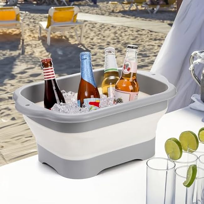 Nicunom 2 Pack Collapsible Wash Basin, 11L Large Collapsible Dish Tub with Drain Plug 3 Gallons Portable Sink Dish Basin Foldable Dishpan Space Saving for RV, Camping Dish Washing Tub