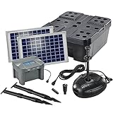 Solar Teichfilterset Profi 630 l/h Förderleistung mit Akku und LED Beleuchtung 2 x 10 W Solarmodul Komplettset bis 2000l Gartenteich 101073