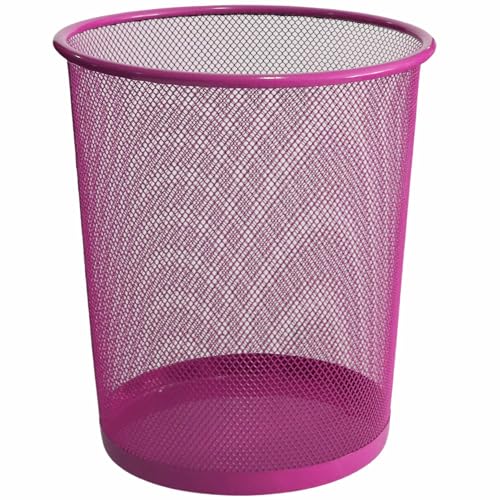 TECHZOCO Papelera Malla Metalica, Cesto basura redondo metálico, Papelera oficina, Cubo de Basura, Papelera Escritorio, Papelera Baño, 26.5 cm alto x 23.5 cm diámetro, 12 Litros, Rosa
