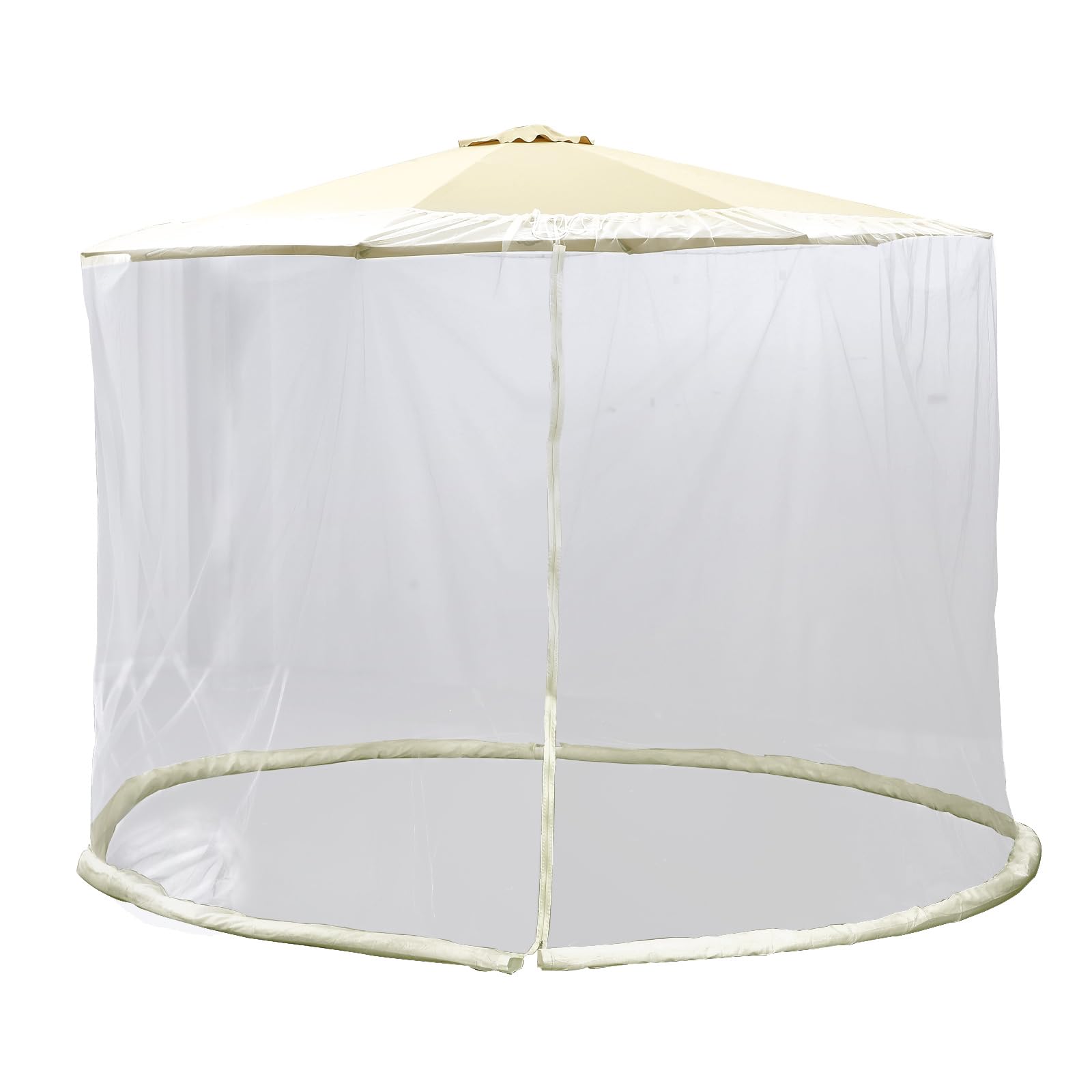 Patio Umbrella Netting with Double Zipper Door Universal Canopy Umbrella Screen with Water Pipe Polyester Mesh Net Canopy Curtains for Outdoor and Patio Tables(Beige Yellow)