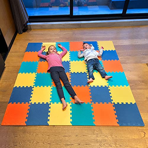 Image of MioTetto Soft Non-Toxic Foam Baby Play Mat | Toddler Playmat | Colorful Jigsaw Puzzle Play Mat | 36 Squares Foam Floor Mats for Kids & Babies | EVA Foam Interlocking Tiles for Gym, Nursery, Playroom