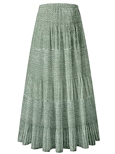 NASHALYLY Women's Chiffon Elastic High Waist Pleated A-Line Flared Maxi Skirts?Flower-85,XL