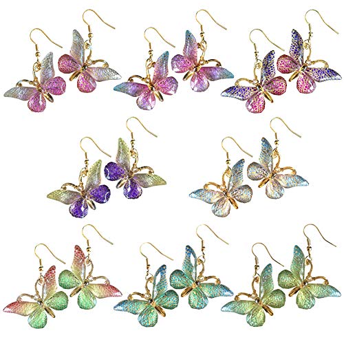 8 Pairs Of Butterfly Earrings, light weight Acrylic Colored Earrings Women Fashion Jewelry Gift,Earrings Sets (8 Pairs earring set)