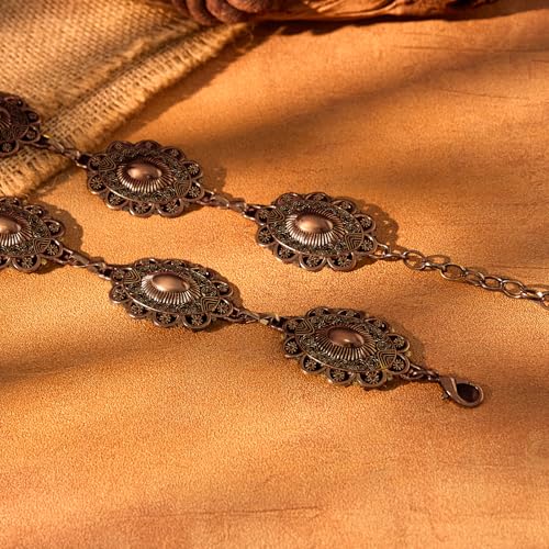 XZQTIVE Women Boho Chain Belts For Dresses Jeans Western Cowgirl Waist Links Belt Adjustable Metal Concho Belt