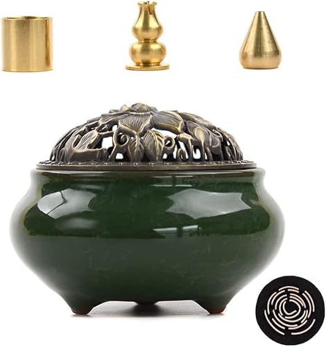 ZOCFENXI Quemador de incienso de cerámica con forma de conobobina de incienso para cenizas bandeja de cuenco de esmalte agrietado