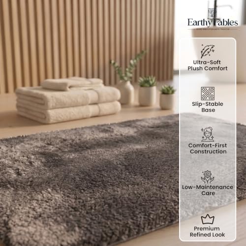 Image of Earthy Fables Plush Microfiber Bath Mat, Quick Dry, Anti-Skid, Water Absorbent, Non-Slip, Machine Washable Floor Rug, Shower Mat, Door Mat for Bathroom, Bedroom, 75 x 45 cm - Grey