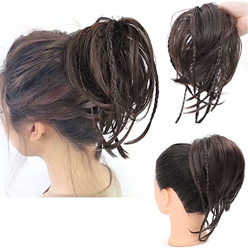 ZERAL Messy Bun Extension With Extra Braids Scrunchies Elastic Synthetic Ponytail Bun HairPiece for Women(6A)