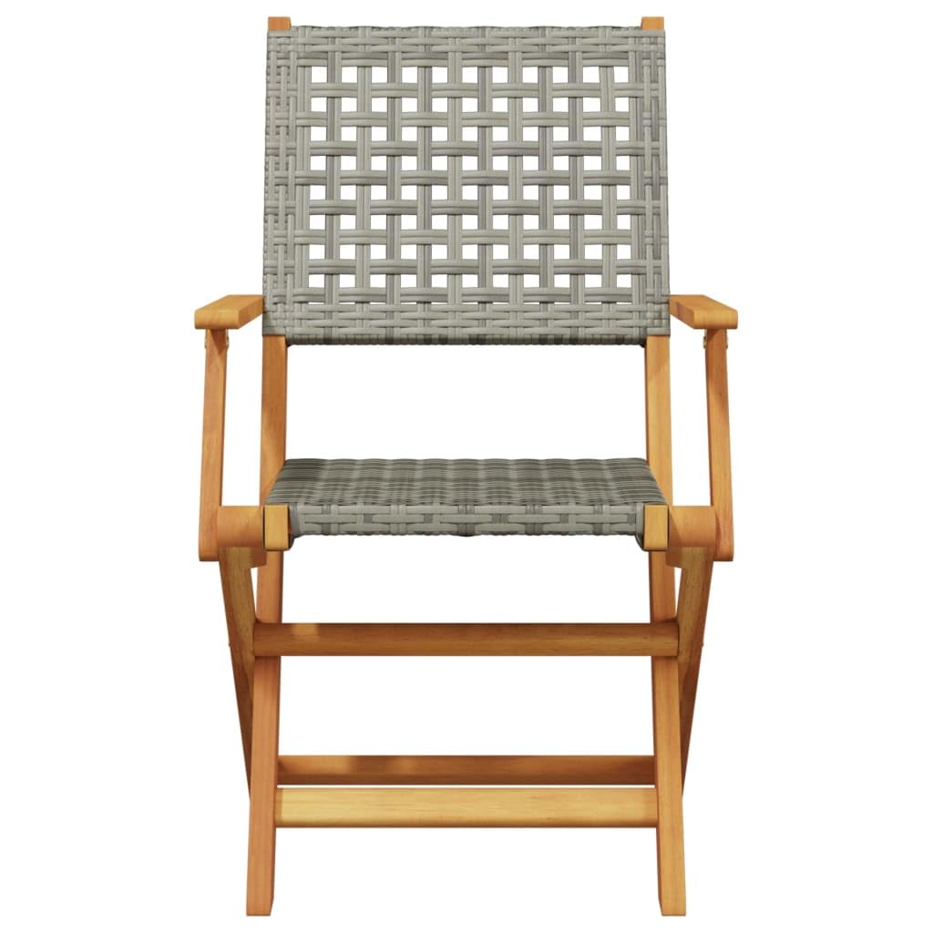 Set da 3 pezzi da bistrot in polyrattan e legno massello di acacia con funzione pieghevole per giardino, balcone, terrazza, resistente alle intemperie, set esterno con sedie e tavolo, in