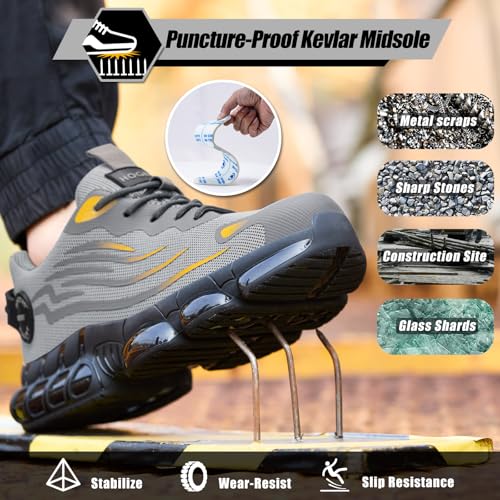 Hogent Steel Toe Shoes for Men Women Composite Toe Work Sneakers Indestructible Safety Tennis Shoes Lightweight Breathable Construction Sneakers Puncture Proof Air Cushion Ergonomic Design - Image 4