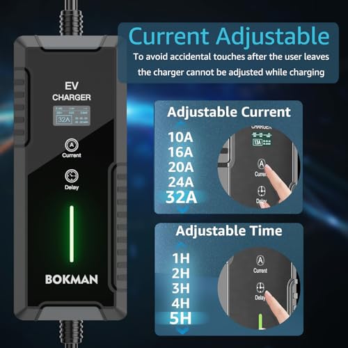 Bokman BKL23225 Portable Level 2 Ev Charger (240V, 32A) With 25Ft Charging Cable And Nema 14-50 For Sae-J1772 Electric Vehicles Current Adjustable And Reservation Charging Function (Not thumb #3