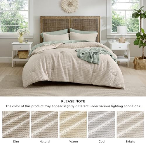 Image of Bedsure Waffle Comforter Set Full, Beige Soft Bedding, Waffle Weave Bed Set, 3 Pieces, 1 Comforter (82 inchx86 inch) and 2 Pillow Shams, Cotton Shell and Polyester Lining for All Seasons